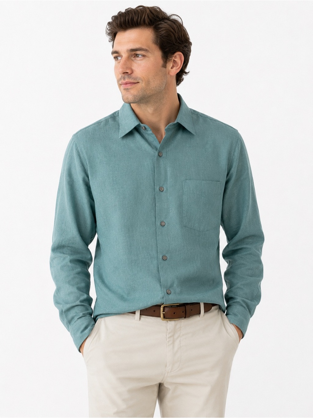 Saks Fifth Avenue Men's Teal Green Long-Sleeve Button-Down Shirt